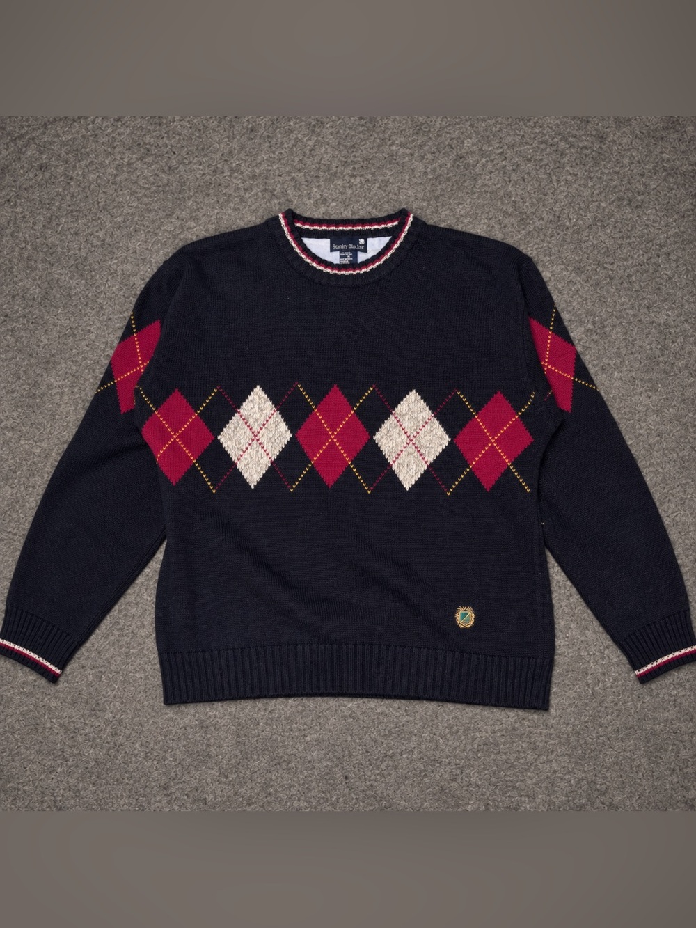 Navy Blue Men's Cotton Argyle Crewneck Size Medium- Stanley Blacker